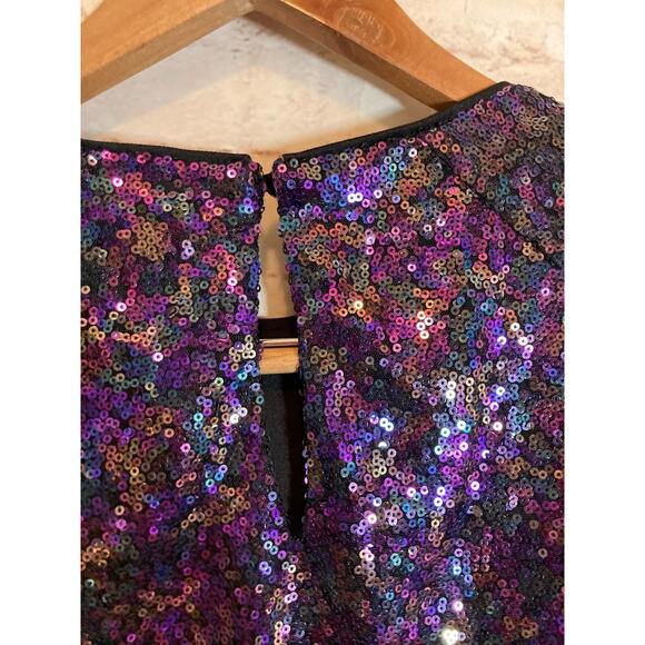 Lush Crop Top Womens Small Purple All Over Sequins Cropped Short Sleeve Disco - Picture 13 of 14